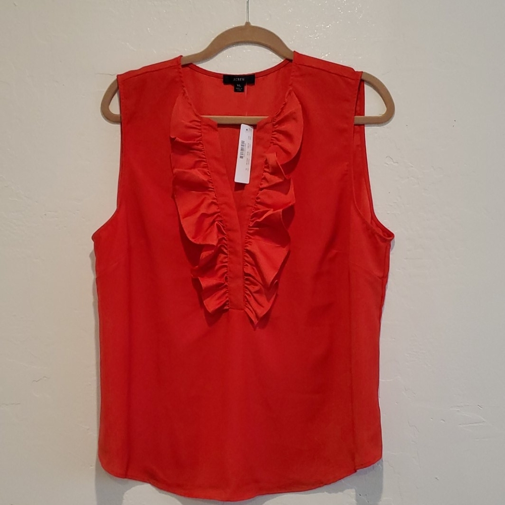 NWT J.Crew Red Ruffle Front Top in Satin Crepe